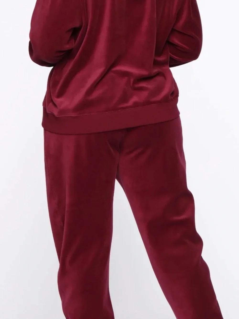 Women's Velour Zip Hoodie & Drawstring Joggers - Burgundy